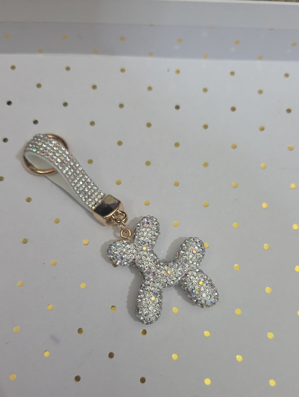 Crystal Balloon Dog Keychain And Dog Charm Sparkling Silver